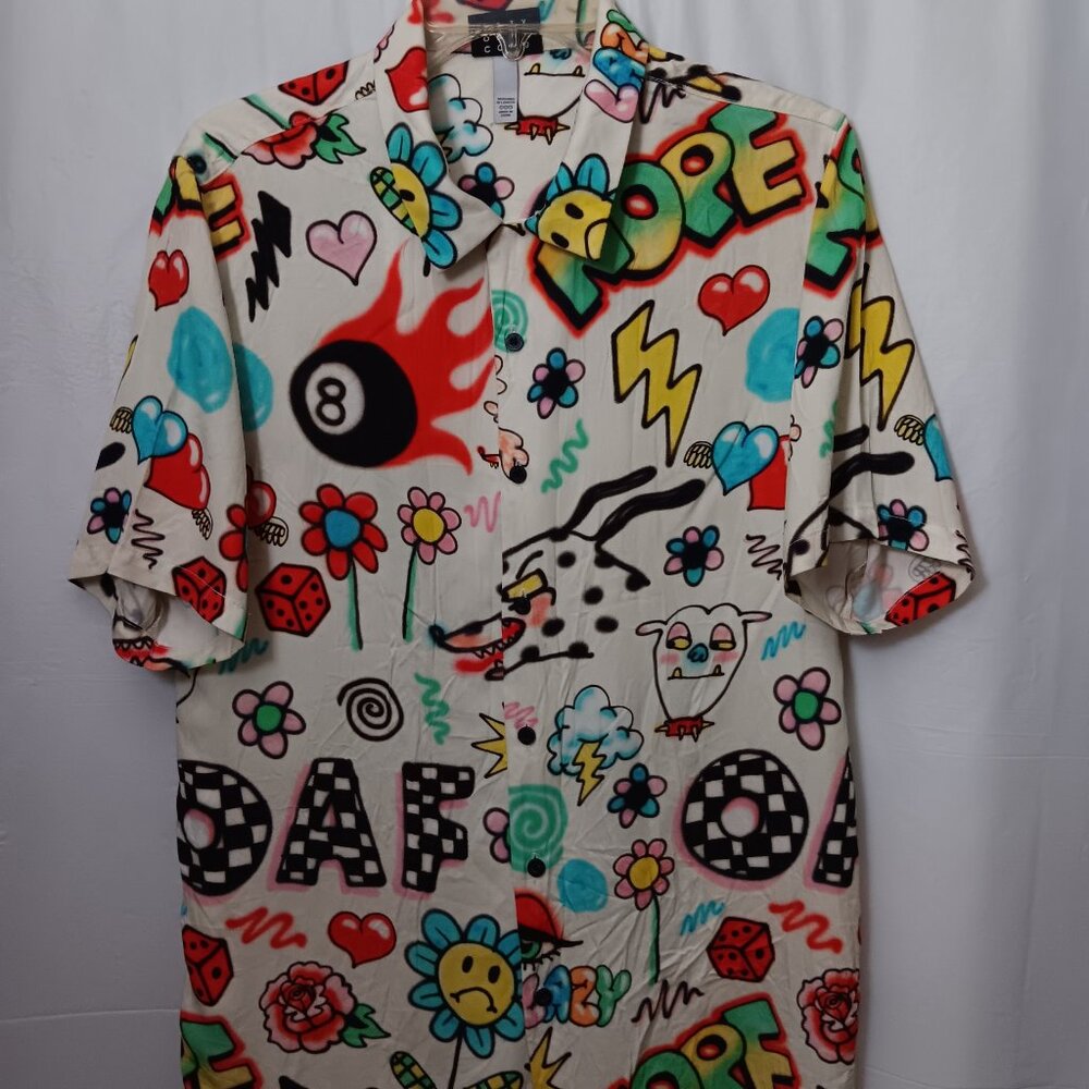 LAZY OAF GRAPHIC GRAFFITI BUTTON DOWN SHIRT